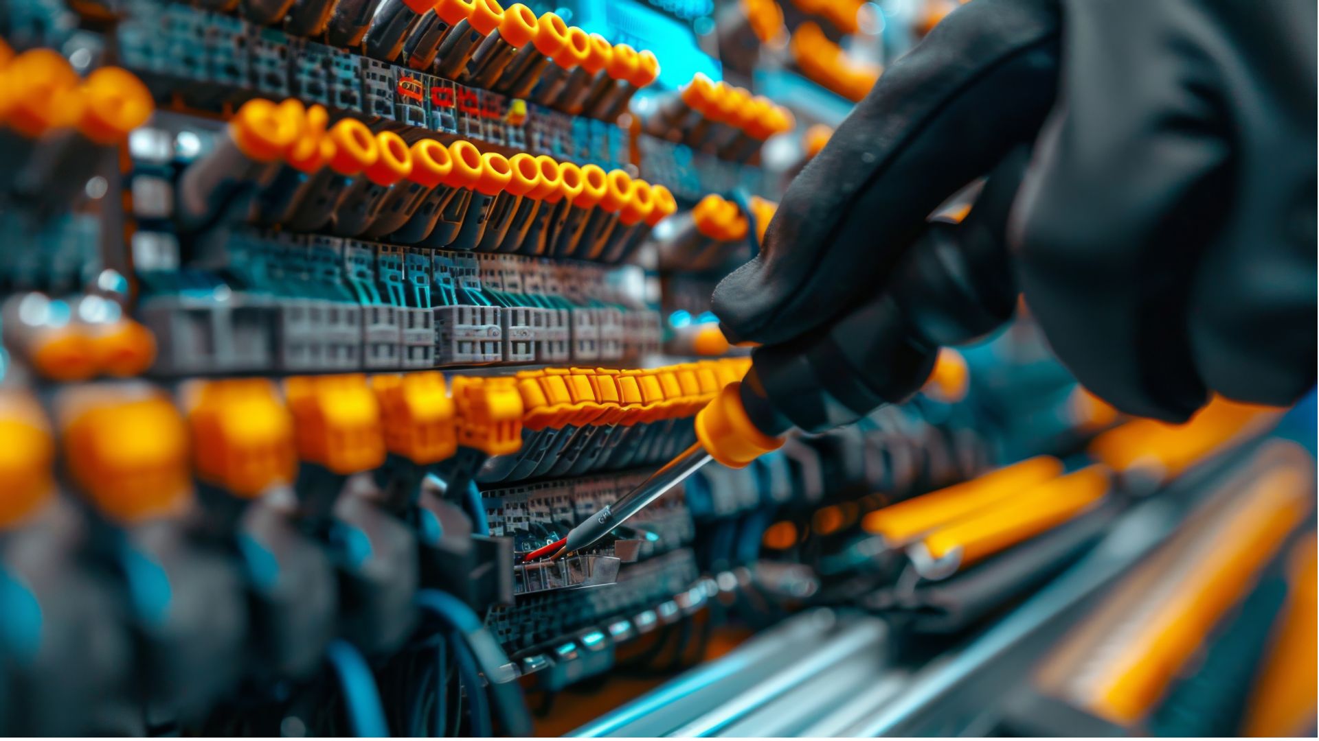 Technicien réalisant la fabrication et le câblage d'armoires électriques industrielles pour des installations dans le bassin méditerranéen, notamment dans le Gard, l'Hérault, le Vaucluse, les Bouches-du-Rhône et l'Aude.